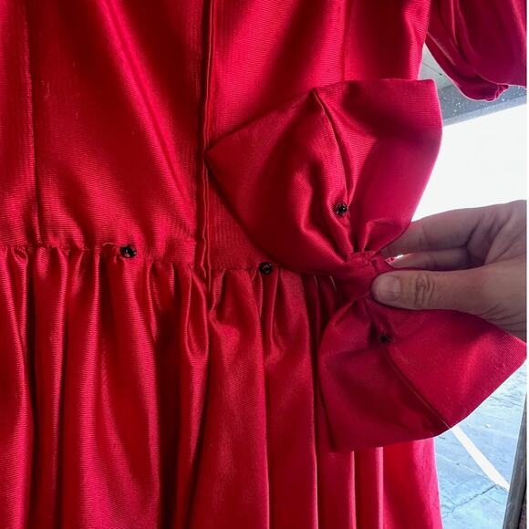 Vintage 1980's red satin puffy sleeve prom dress size S - Picture 6 of 6